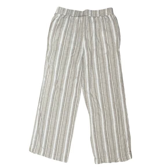 Briggs Pull On Wide Leg Pants Women's Large Striped Linen Blend Coastal Lounge - Picture 5 of 6